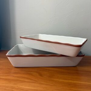 tag Set of 2 Casserole Baking Dishes White Terracotta Stoneware Cake Pan